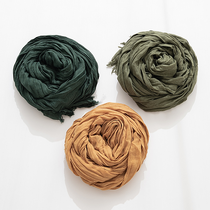 K860 Scarf for women Spring and Autumn Thin Linen All-match Western Style Korean Style Solid Color Extra Long Cotton and Linen Fashionable Artistic Wa
