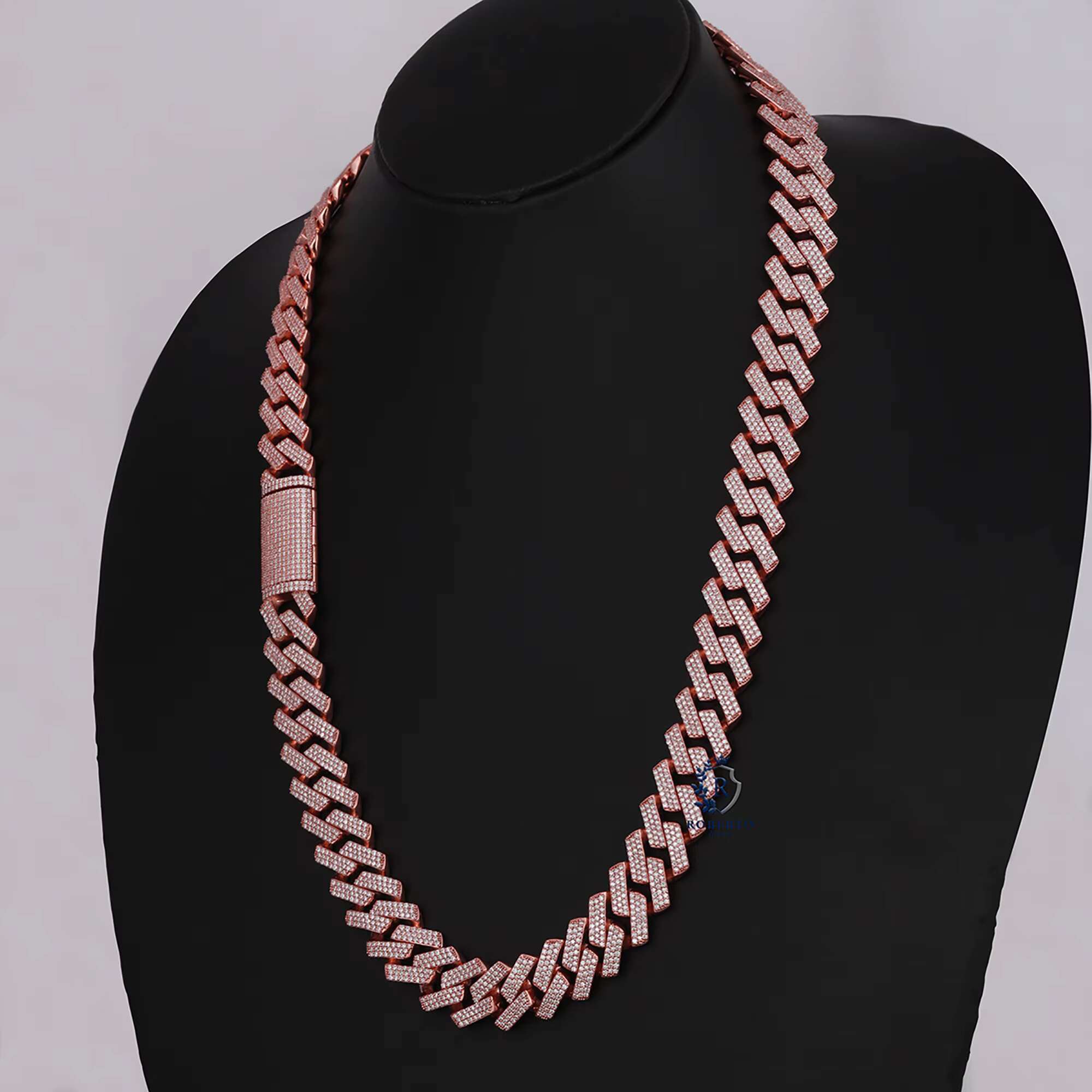 12mm Hip Hop Moissanite Cuban Link Chain 10Kt Rose Gold Bling Prong Set Mens Moissanite Diamond Necklace