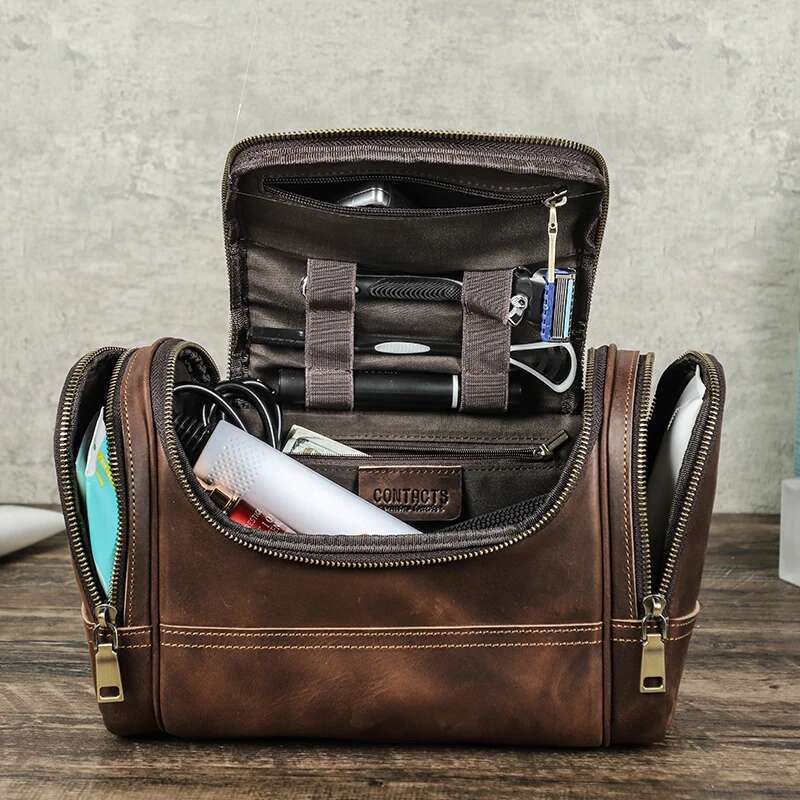 Designer Bag Contact S Men Business Travel Wash Toiletry Crazy Horse Leather Washing Tool Storage Bag Cosmetics Handbag