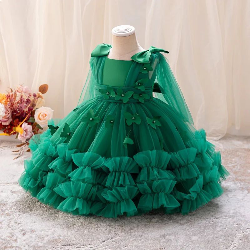 Girls princess dress 1-5 Y baby Girls wedding sleeveless three-dimensional butterfly mesh carnival birthday party evening dress 250520