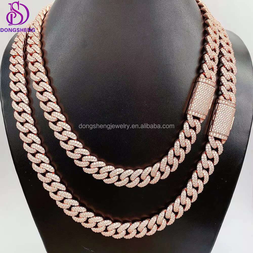 Hip Hop Jewelry Hot Design Rapper Necklace 925 Sterling Silver 13mm Rosy Vvs Moissanite Cuban Link Chain