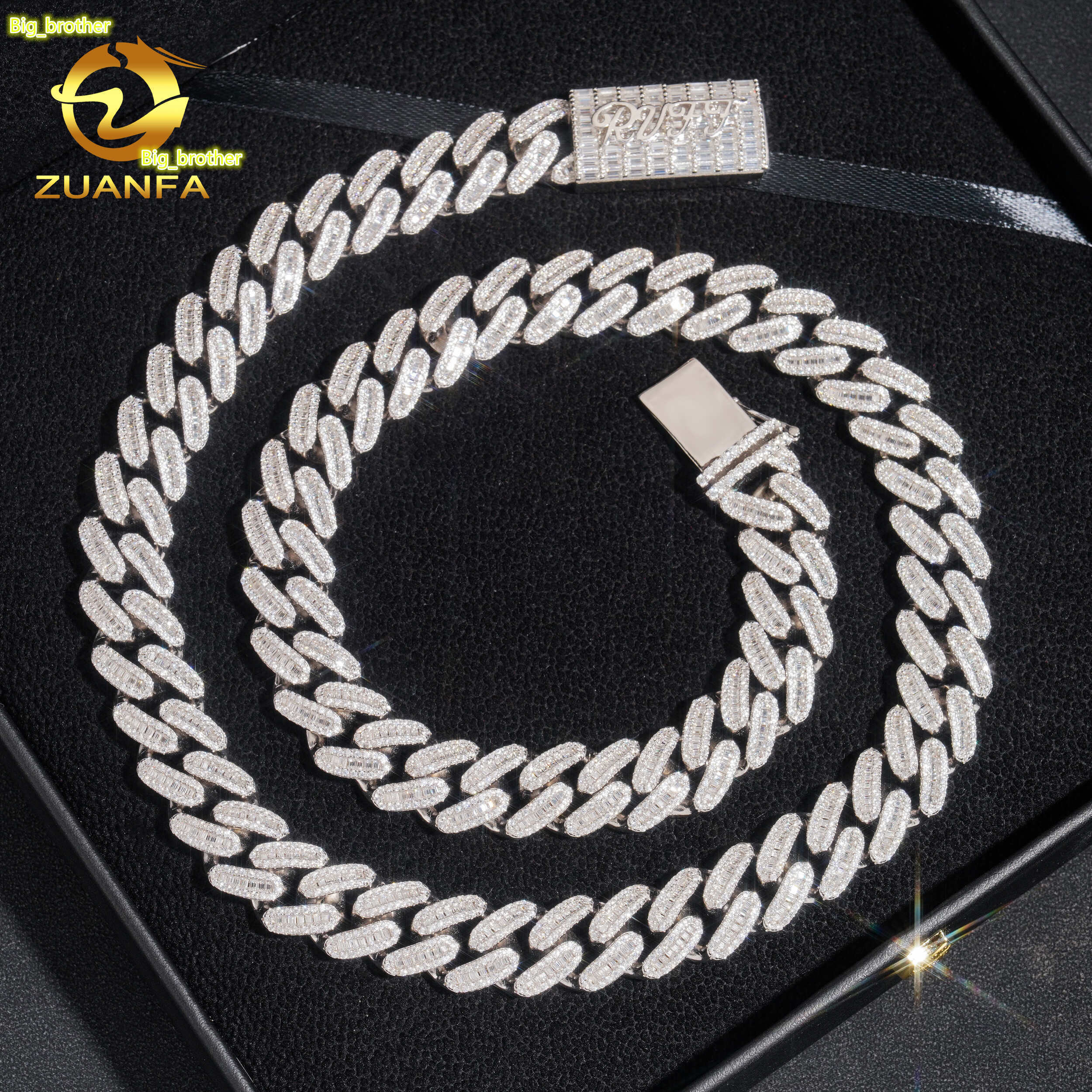 Custom Jewelry GRA Certificate Passed Diamond Tester 16mm Moon Shape Vvs Moissanite Cuban Link Chain Rapper Hip Hop Necklace