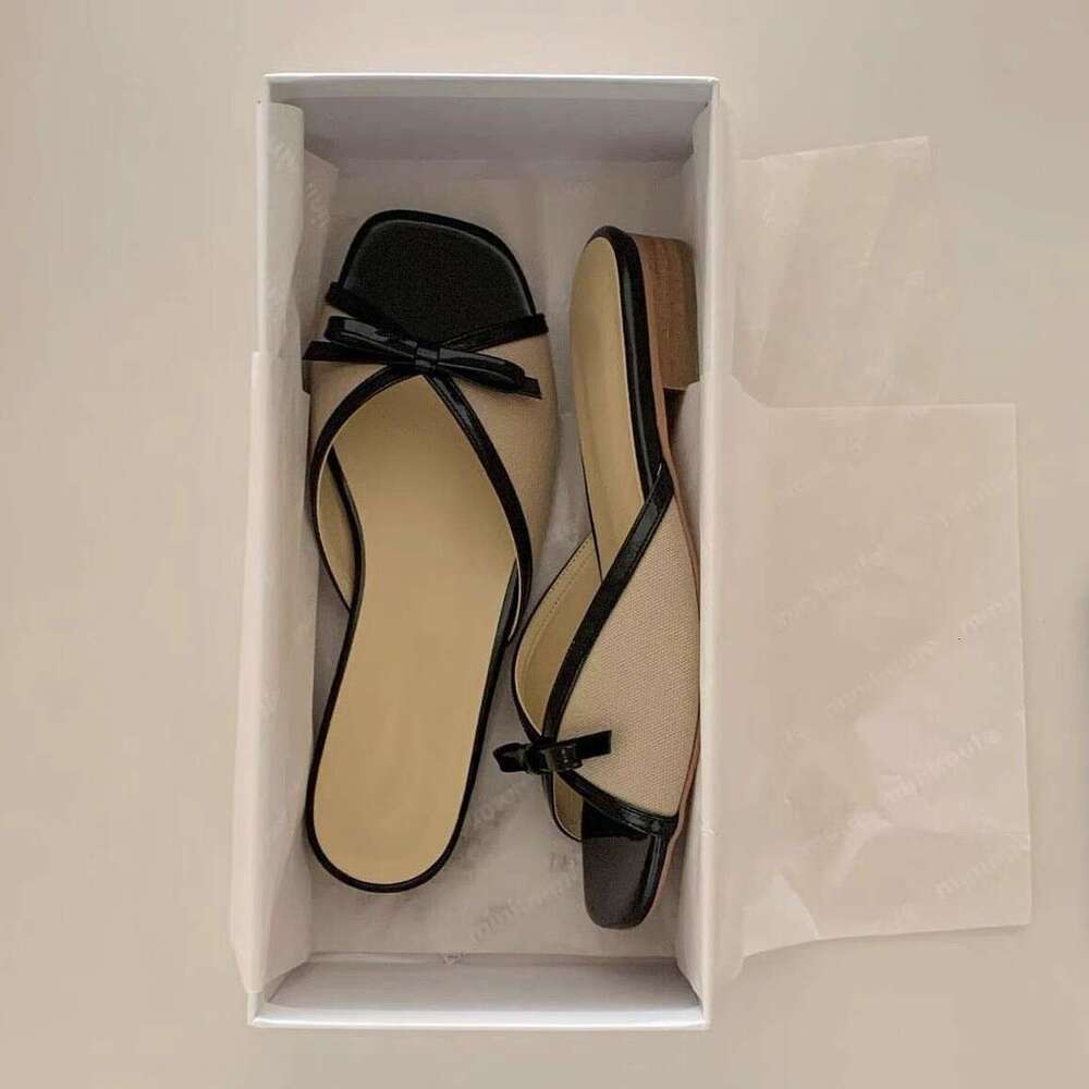 Sheepskin Version ~ French Style Bowknot Square Low Heel Flat Open Toe Slip-On Sandals for Women Outdoor 2025 Summer Slippers