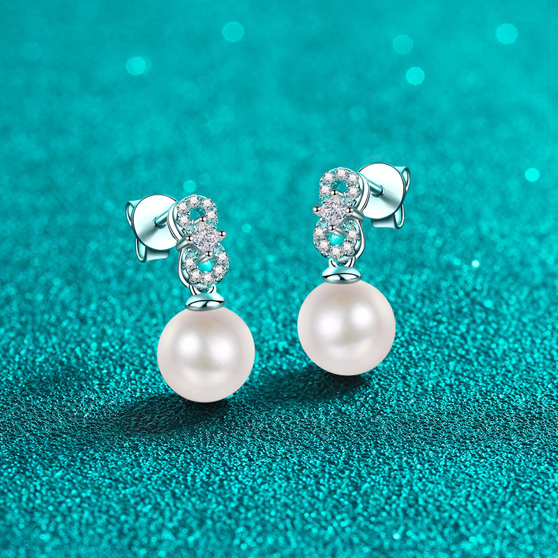 S925 Sterling Silver Moissanite Pearl Stud Earrings, Fashionable Chic Minimalist Design, Elegant Commuter Earrings, Perfect for Holiday Gifts