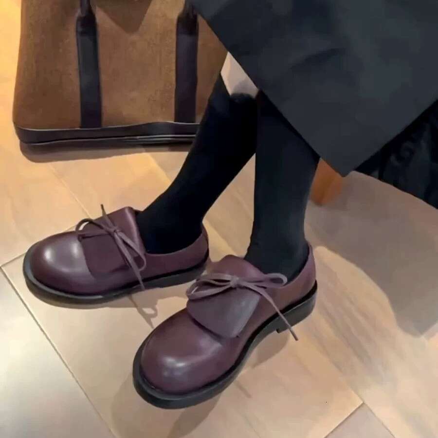 Genuine Niche Ugly Cute Big Bowknot Deep Mouth Small Leather for Women Autumn Winter Thick Heel Platform Round Toe Loafers Single Shoes