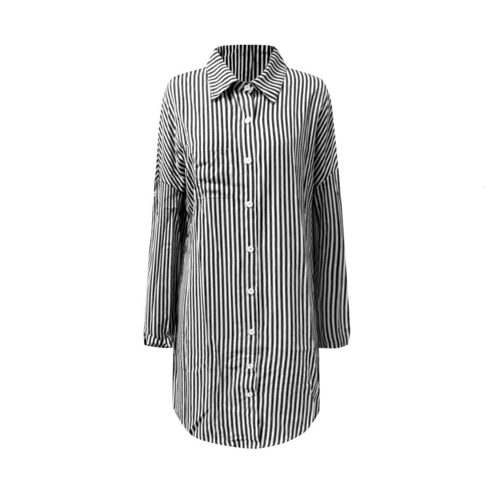 Women's Wear Ladies Fashion Striped Button Pocket Loose Versatile Long Sleeved Blouse Women Classic Stylish Street Shirts