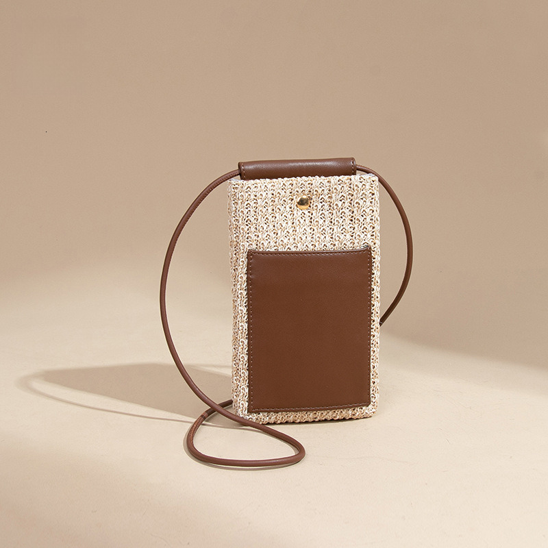 2025 Summer New Raffia Phone Fresh Versatile Shoulder Crossbody Vertical Fashion Coin Purse Small Bag
