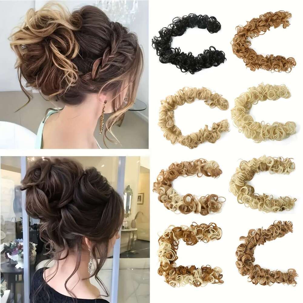 One Pack 20inch Long Messy Bun Extensions, High-Temperature Fiber Material, Multi-Functional Brown Black Curly Hair Styling, Suitable for Women Girls 