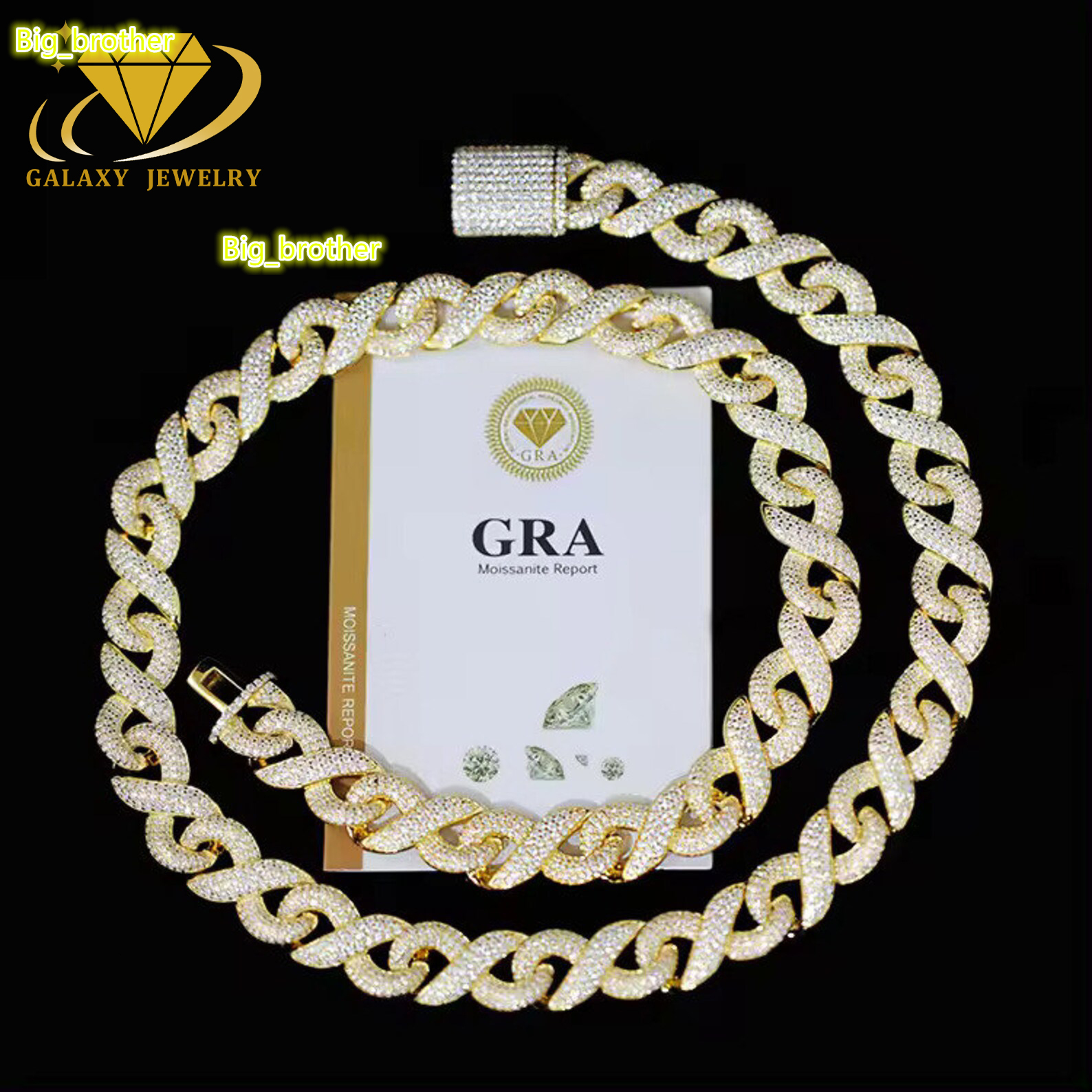 Hot Sale Fashion 13mm Moissanite Diamond Necklace Solid 925 Silver Infinity Iced Out Cuban Link Chain Necklace for Men