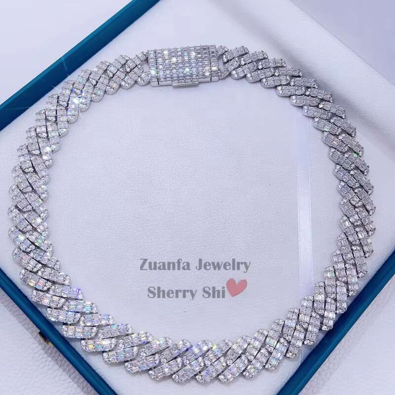 Drop Shipping Luxury Sterling Silver 20 mm Vvs Moissanite Hip Hop Cuban Chain Necklace