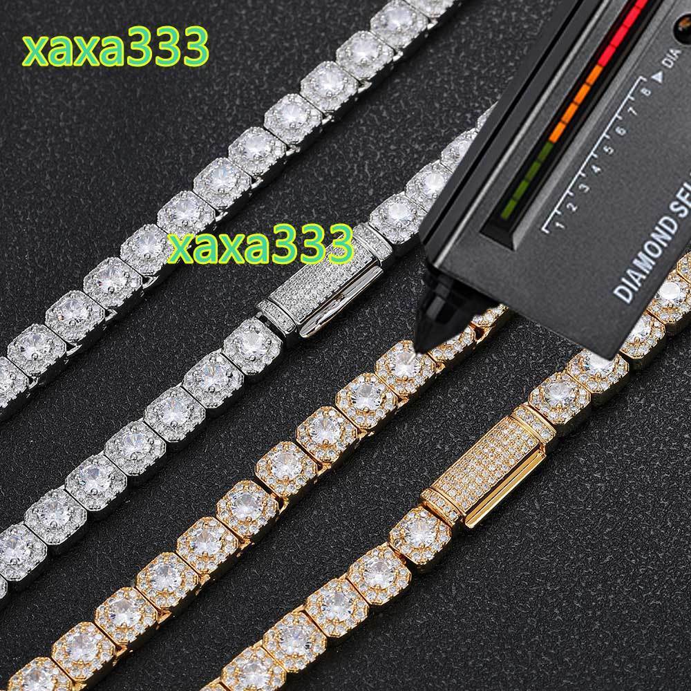 Nuoya 7mm Custom 925 Sterling Silver Tennis Chain Luxury Vvs Moissanite Diamond Cluster Tennis Chain Necklace