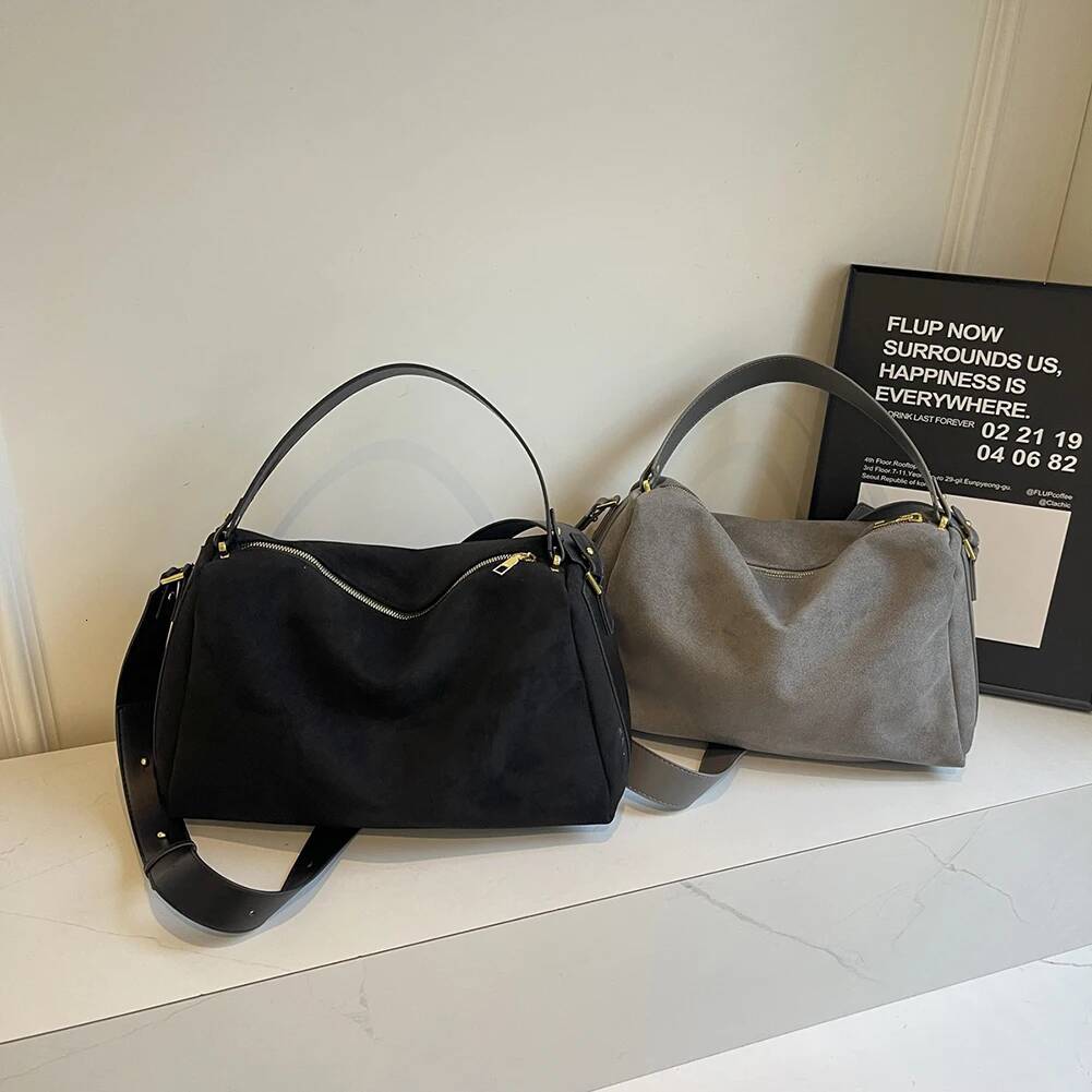 Women Suede Tote Large Capacity Shoulder Adjustable Strap Crossbody Slouchy Bag Daily Casual Fashionable Shoppingbag