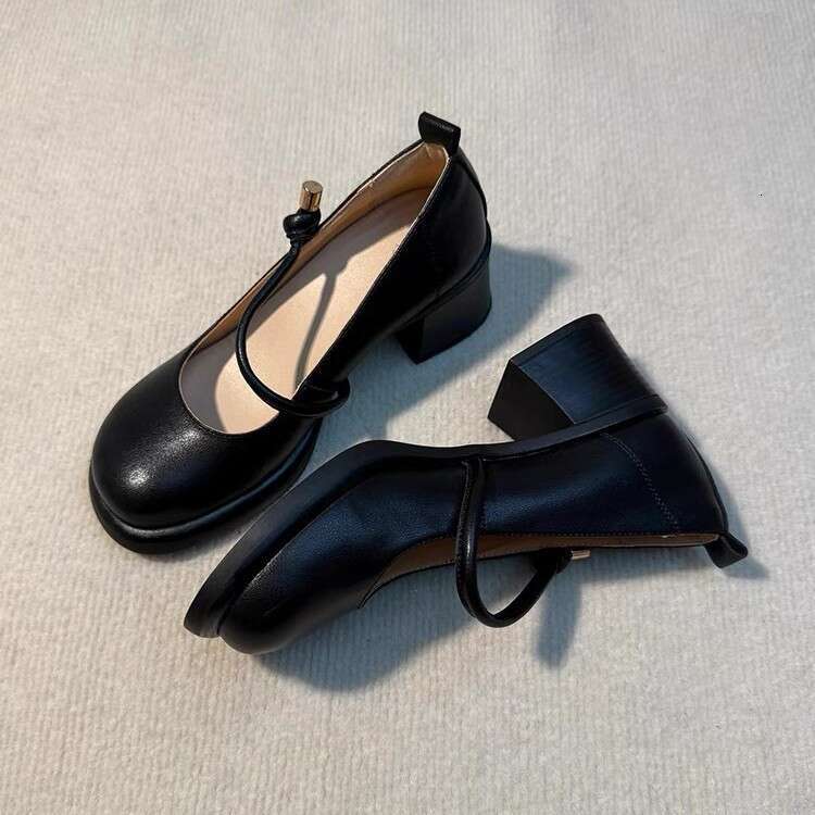 Genuine Leather Mary Jane for Women, New Autumn Style, Chunky Heel, Round Toe, Shallow Mouth, Versatile Commuter Shoes