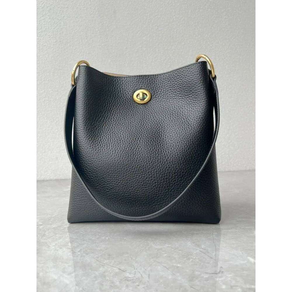Office Ladies Shoulder Handbag Fashion Solid Color Genuine Bucket Bag Cow Leather Casual Women Single Crossbody Bags