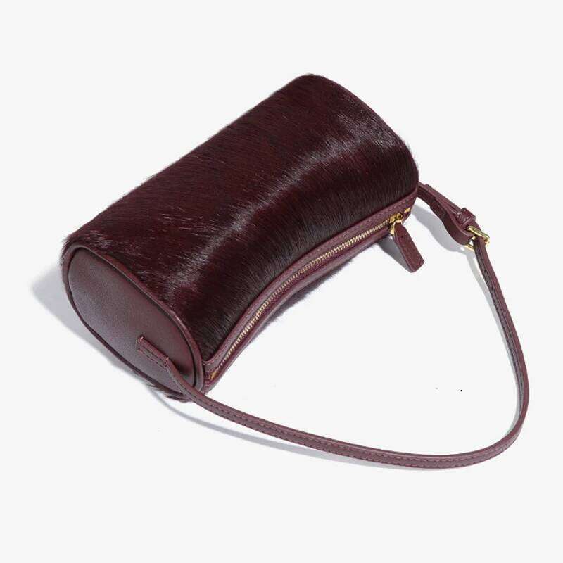 Genuine Leather Horsehair Underarm Bags For Women Designer Handbags Purses 2025 New In Vintage Barrel Shoulder Crossbody