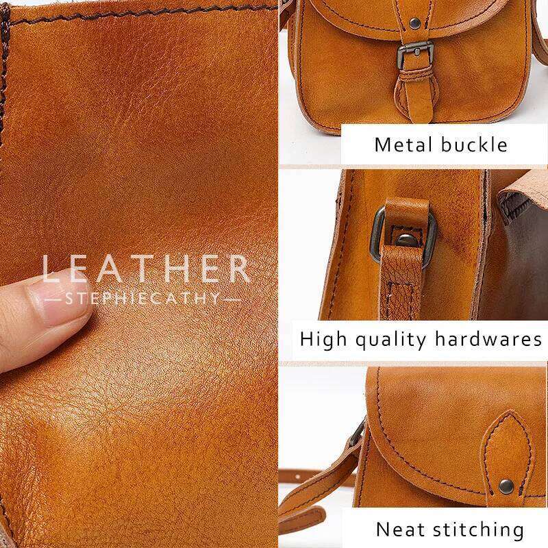 SC Vintage Genuine Crossbody Handbags For Women Buckle Flap Saddle Female Real Leather Casual Messenger Shoulder Bag