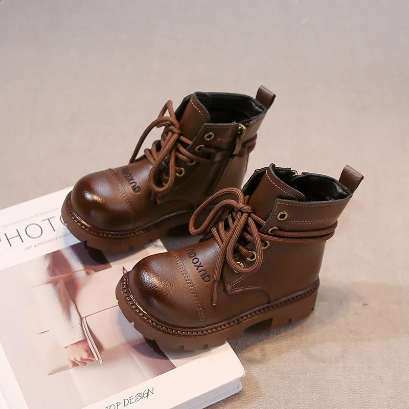 Children Short Boots for Girls Autumn Winter Fashion Korean Style Soft Thick Sole Anti-slippery Versatile Leather Shoes 250527