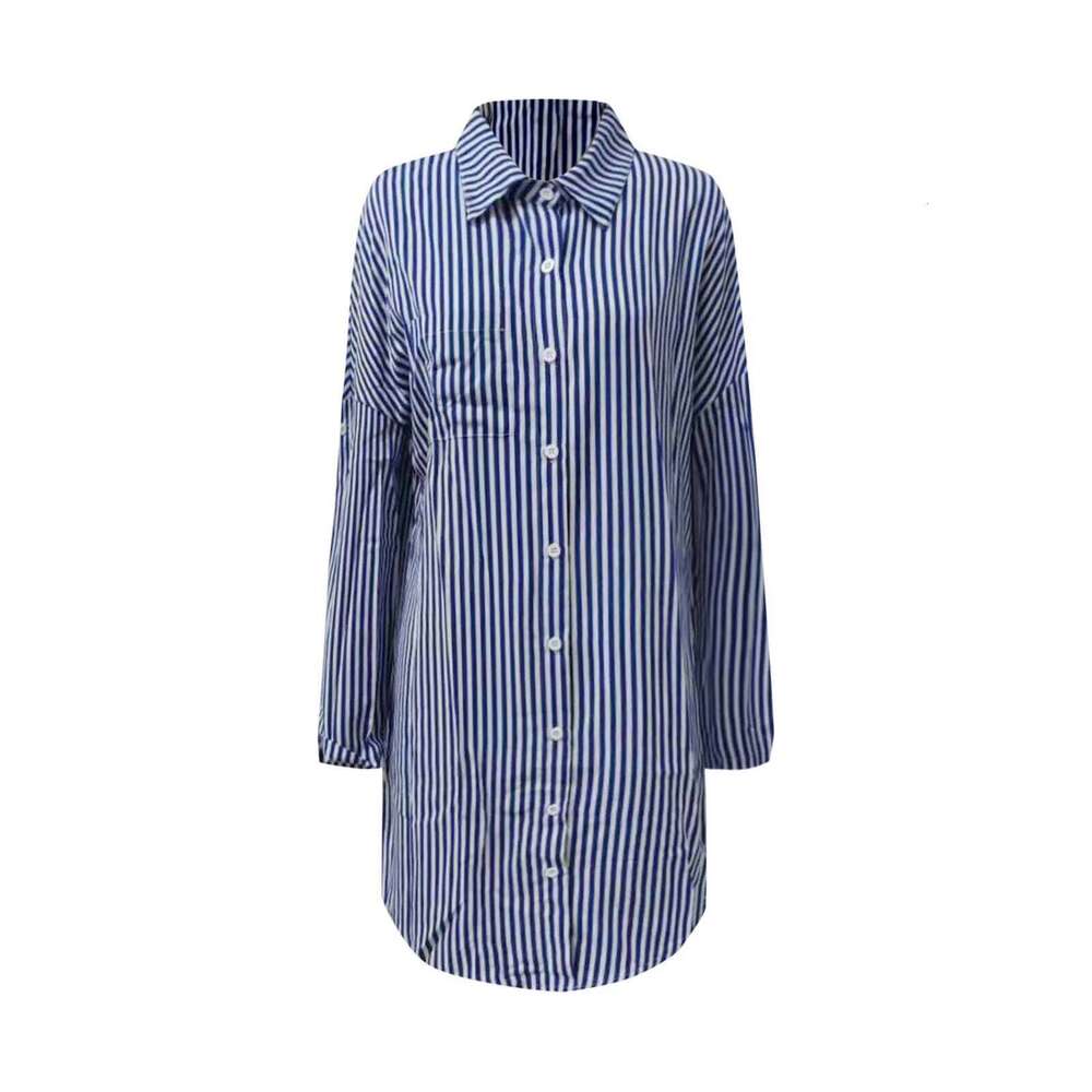 Women's Wear Ladies Fashion Striped Button Pocket Loose Versatile Long Sleeved Blouse Women Classic Stylish Street Shirts