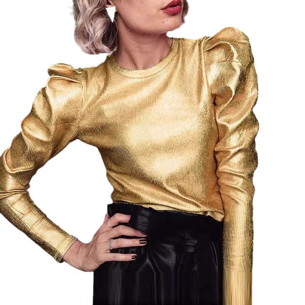 New Spring And Autumn Punk Style For Women, Gold Foil Bright Color T-Shirt In Four Colors B5