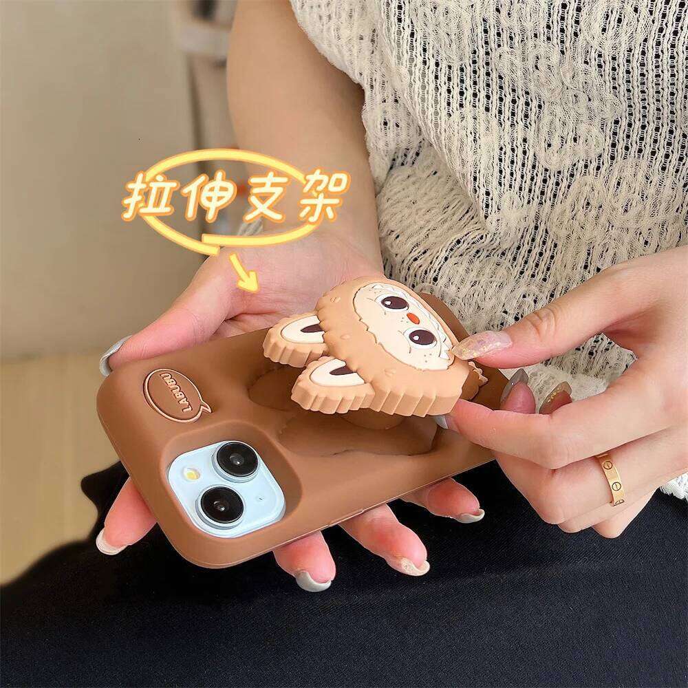 For iPhone 16 15 14 13 12 11 Pro X Xr Xs Max 7 8 Plus 3D Rabbit Elf Cartoon Labubu Phone Cases Holder Soft Silicone Cover