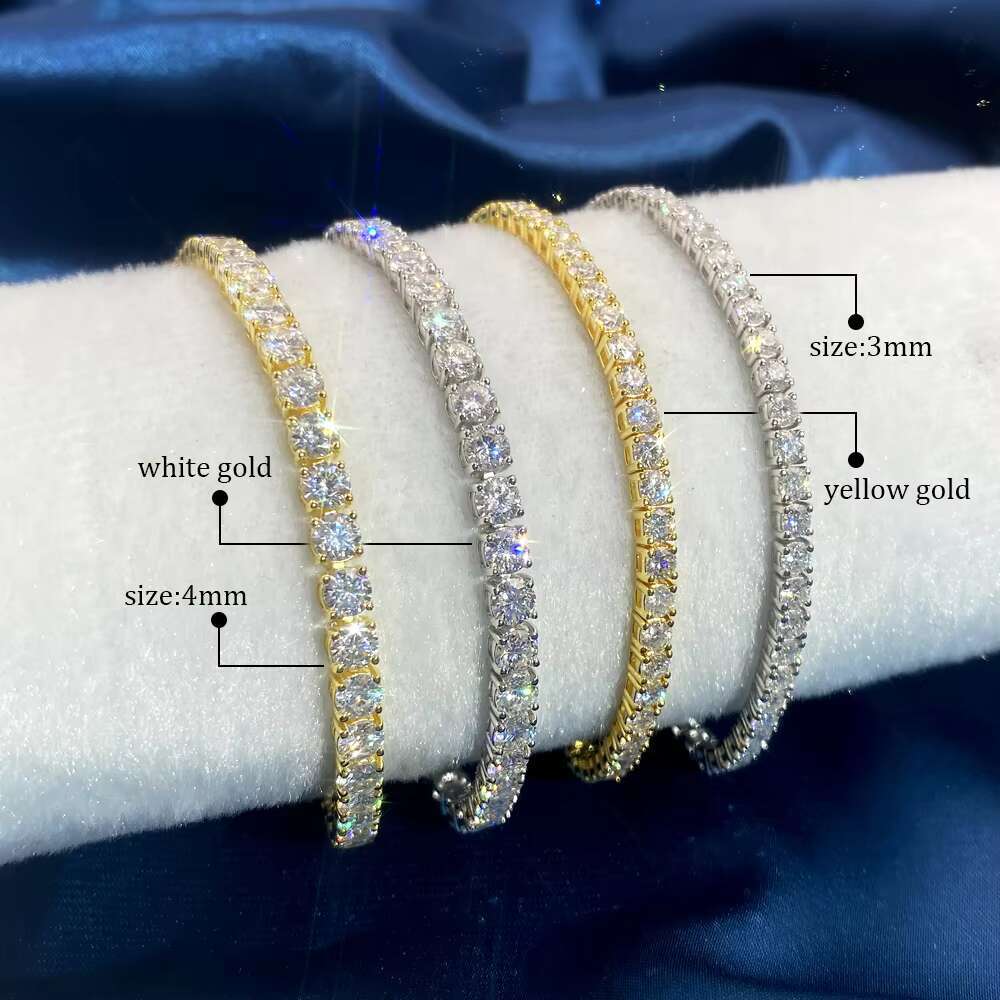 Hip Hop 925 Sterling Silver Tennis Chain Necklace with Moissanite Diamond VVS 2mm-6.5mm Fashionable Jewelry Sets with Bracelet