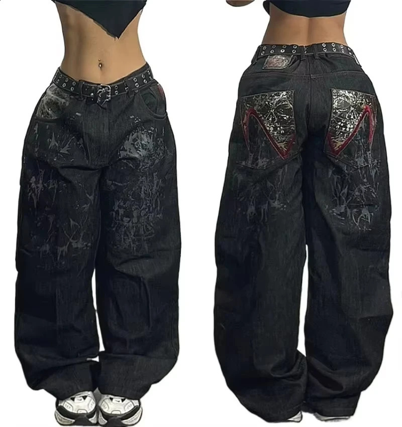 American Y2K Fashion Trend Loose Straight Jeans Women Street Hip Hop Vintage Joker Oversized Wide-leg Pants Unisex Mopping Jeans 250526