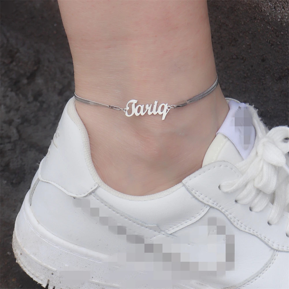 Personalized Nameplate Anklet Boho Jewelry Custom Snake Chain Name Ankle Stainless Steel Leg Bracelet Herringbone Tobillera 250526