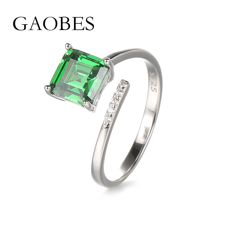 Fashionable S925 Sterling Silver Adjustable Green and Red Nano Zircon Ring for Women, Simple and Elegant Open Ring Design