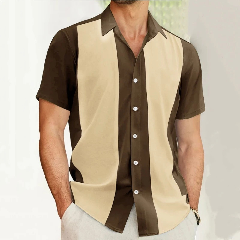 Striped Shirt For Men 3d Print Short Sleeve Hawaiian Shirt Beach Casual Shirts Men Clothing Loose Oversized Button Lapel T-Shirt 250526