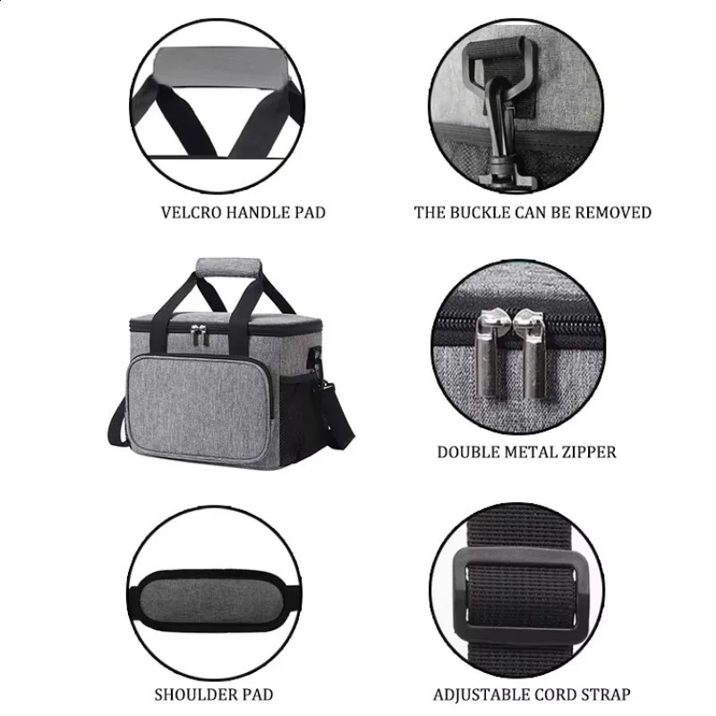 15L Picnic Bag Thermal Insulated Lunch Box Handbag Wine Beer Cooler Crossbody Shoulder Camping Food Container 250528