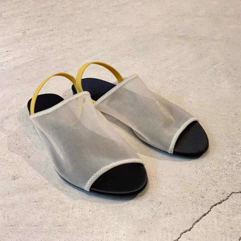 Niche Design Mesh Semi-Transparent Breathable Flat Back Strap Sandals for Women Summer New Open-Toe Half Slippers