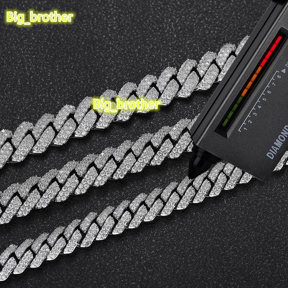 Pass Diamond Miami Hip Hop Jewelry VVS Stone Shiny 3ROW Men 925 Sterling Silver Necklace Moissanite Cuban Link Chain