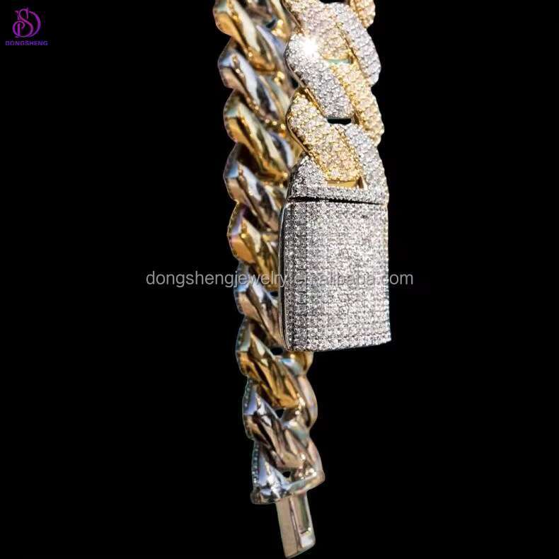 Custom Hip Hop 925 Silver Fine Jewelry Necklaces 15mm 16mm Two Tone Ice Out Vvs Moissanite Cuban Chain