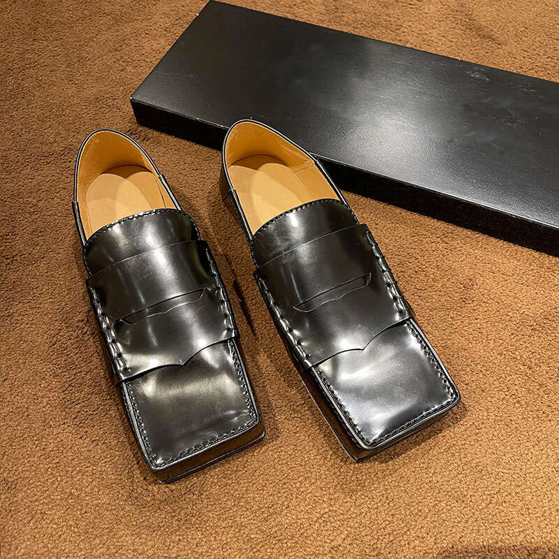 Genuine Niche Design Square Toe Flat Slip-On Loafers for Women 2025 Spring New Fashion Small Leather Single Shoes