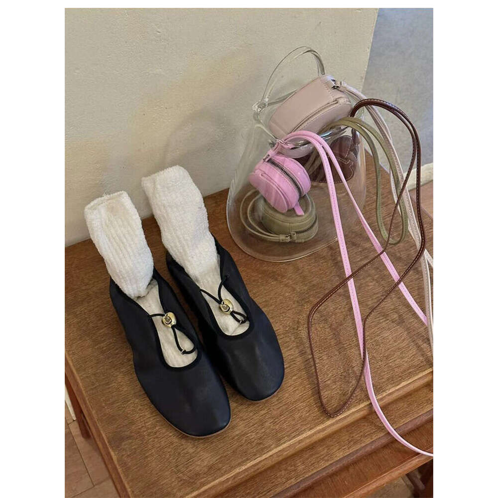 Korean Style Genuine Leather Niche Silver Flat Ballet Drawstring Round Toe Mary Jane Single Shoes Women Spring Autumn New Loafers