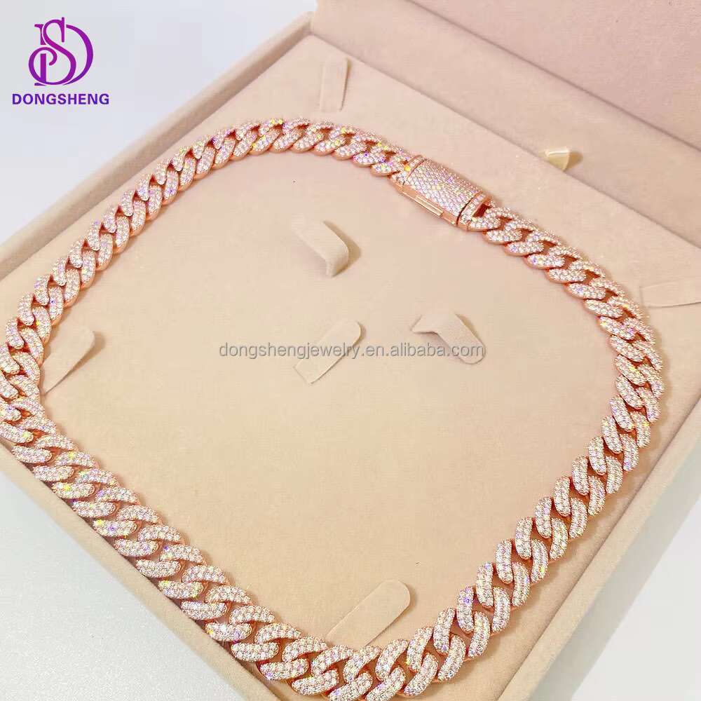 Hip Hop Jewelry Hot Design Rapper Necklace 925 Sterling Silver 13mm Rosy Vvs Moissanite Cuban Link Chain