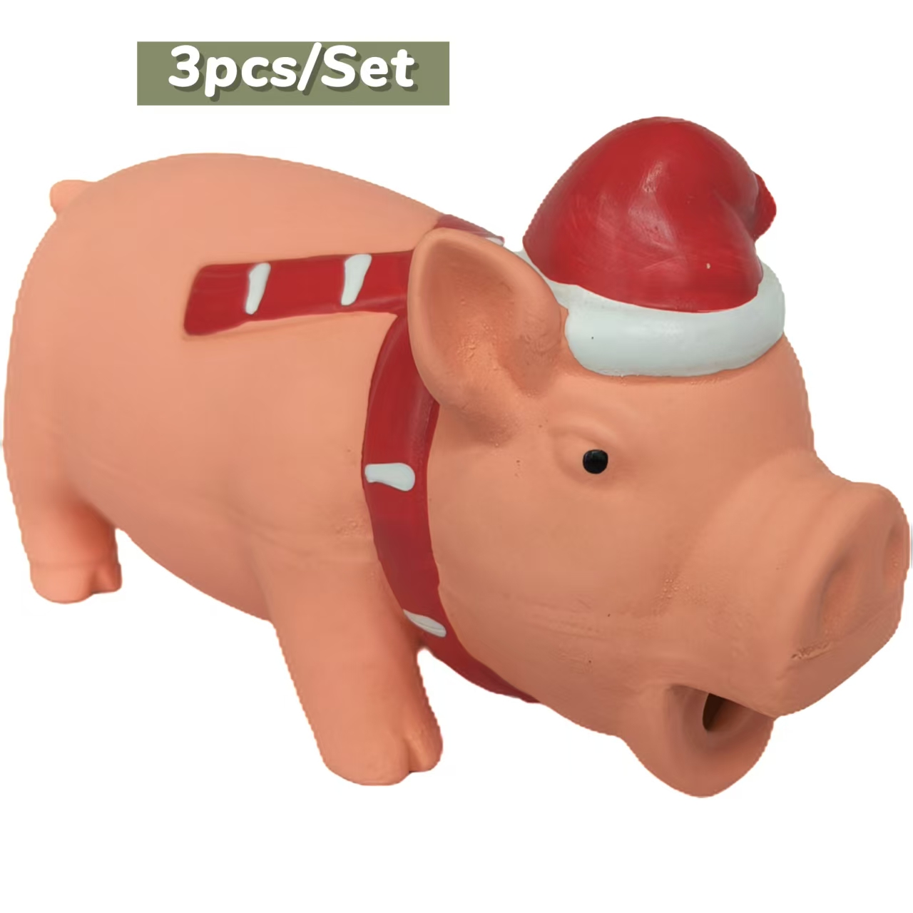 Rubber Christmas Pig Chewy Toy Natural Latex with Chewable Texture - Perfect for Dogs as Christmas Gift 3pcs/Pack
