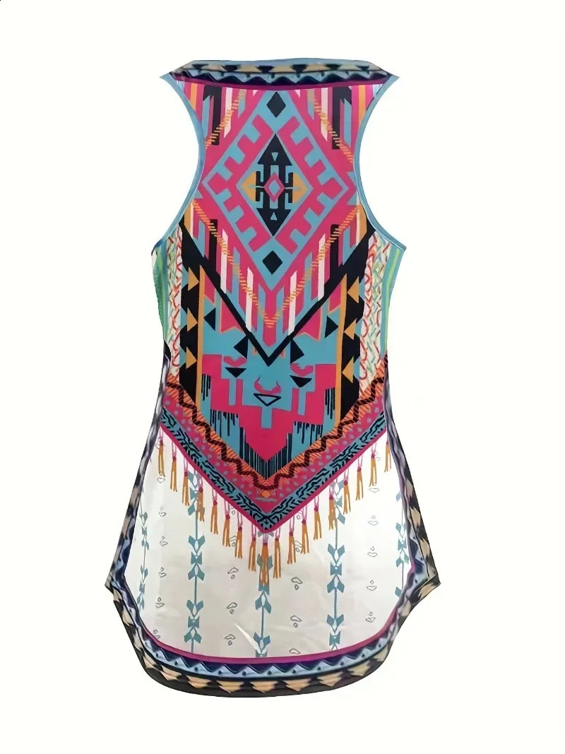Plus Size Women 1XL7XL Fashion Sleeveless Round Neck Printing Vest Ladies LooseIrregular Digital Printed Tank Tops 250519