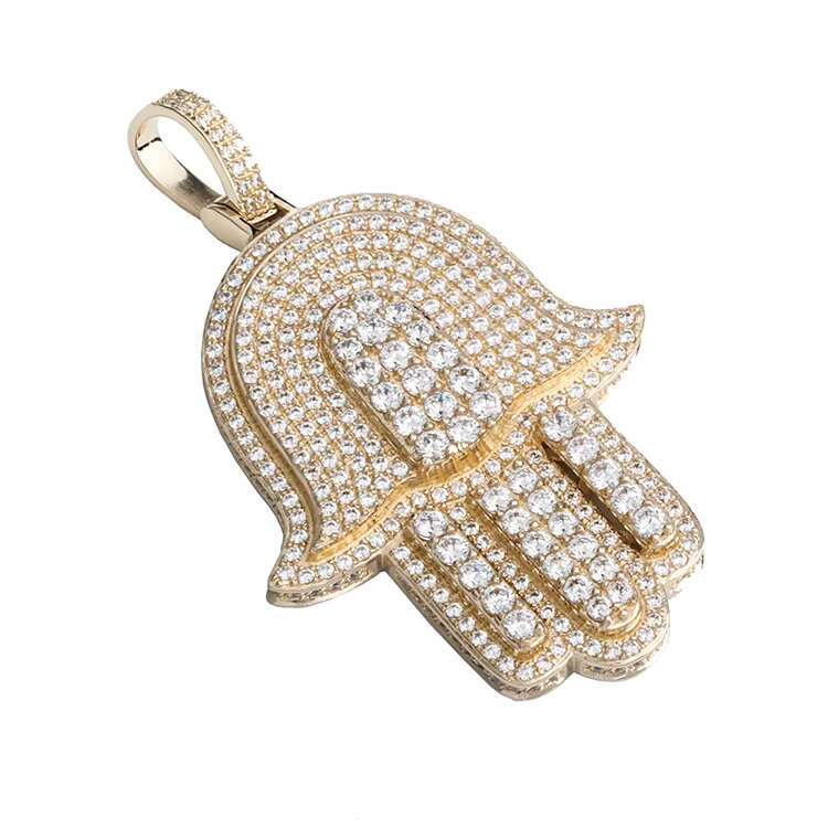 Hip Hop Fashion 925 Sterling Silver Iced Out Diamond Moissanite Hamsa Hand Pendant Rapper Charm Moissanite Pendants Charms