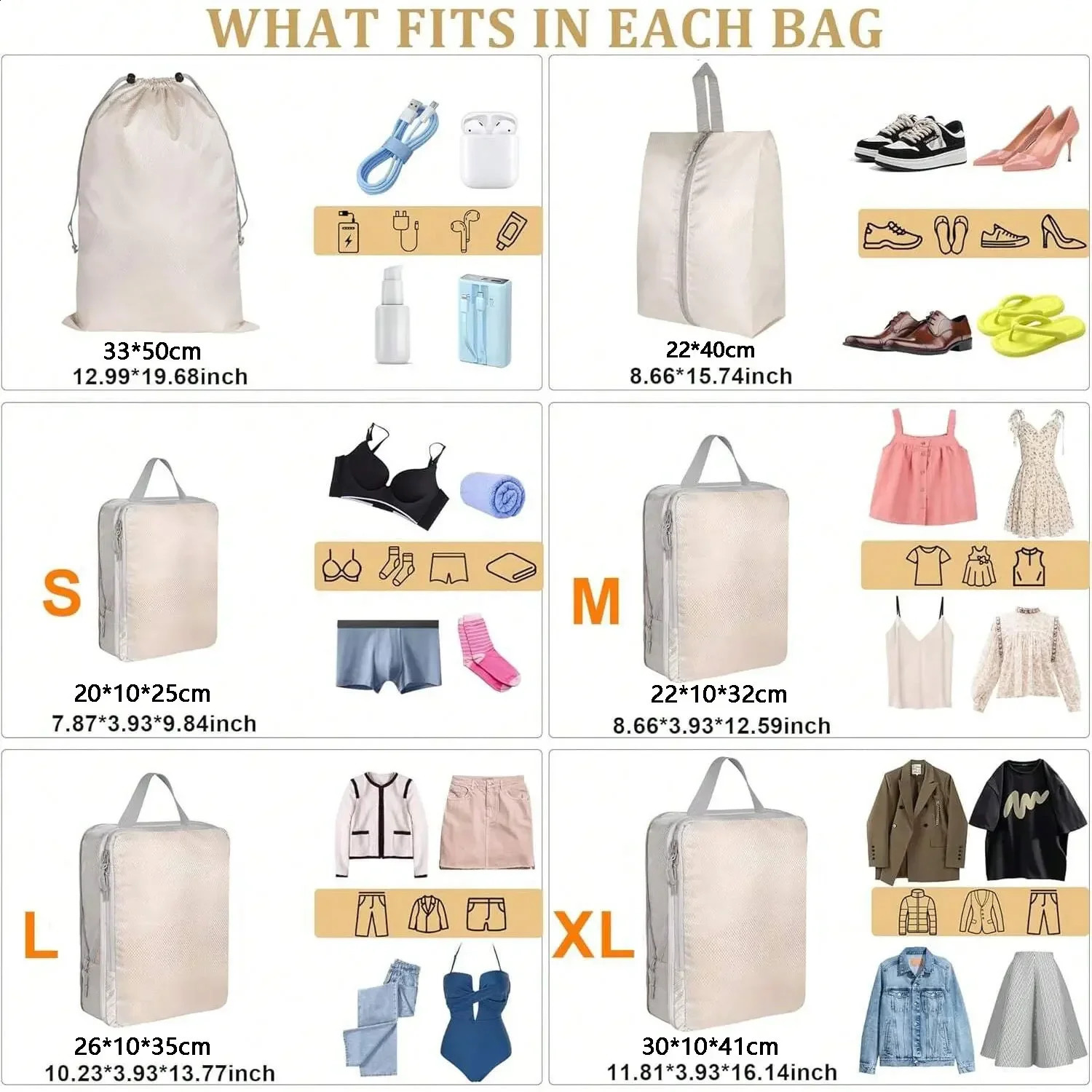 Set/6 Pcs Compressible Packing Travel Storage Bag Cubes Waterproof Suitcase Nylon Portable with Handbag Luggage Organizer 250605ww