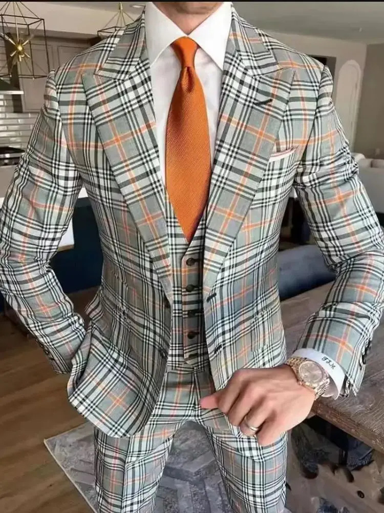 Mens Slim Fit Lapel Formal Tuxedo 3 Piece Set Handsome Male Blazer Groom Single Breasted Suits Men Trajes Para Hombre 250517CJ