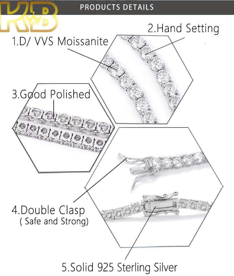 Mens Hip Hop Tennis Chain 925 Sterling Silver Moissanite VVS Diamond Chain Necklace Iced Out Jewelry Luxury Gift