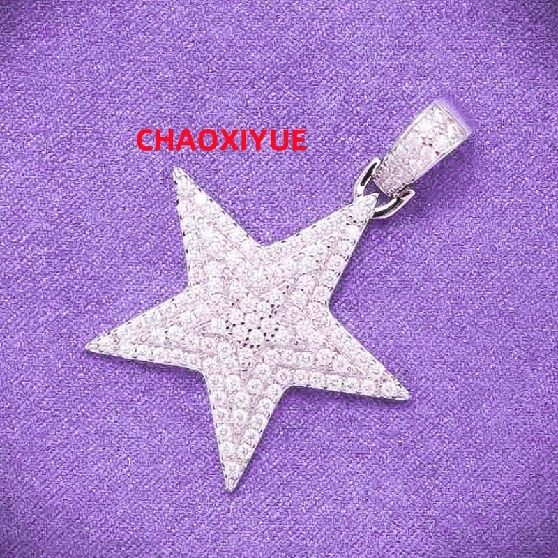 Hip Hop VVS Bling Moissanite Iced Out Mens Cluster Star Pendant With 925 Sterling Silver Pass Diamond Tester