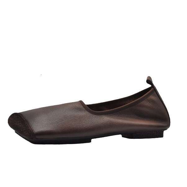 Genuine Leather French Niche Design Square Toe Slip-On Flat Shoes for Women Summer Autumn Comfortable Loafers