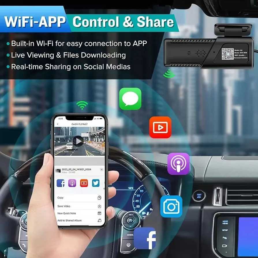 Car dvr Dash Cam WiFi FHD 2K Mini Dash Camera for Cars Front 170 Wide Angle Night Vision Loop Recording 24H Parking Monitor 128G MAX R250529