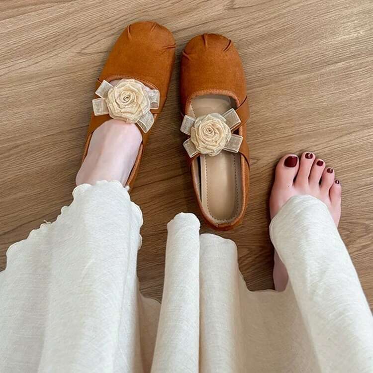 Genuine Leather French Niche Floral Mary Jane for Women 2024 New Ballet Flat Evening Shoes