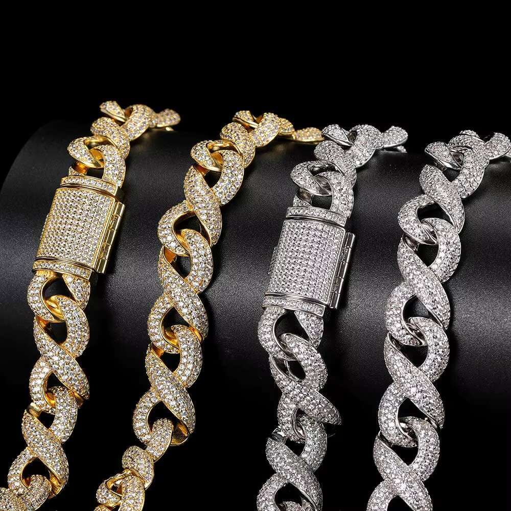 Hip Hop Jewelry Iced Out VVS Moissanite Cuban Link Chain 15mm 925 Sterling Silver Infinity Cuban Link Necklace