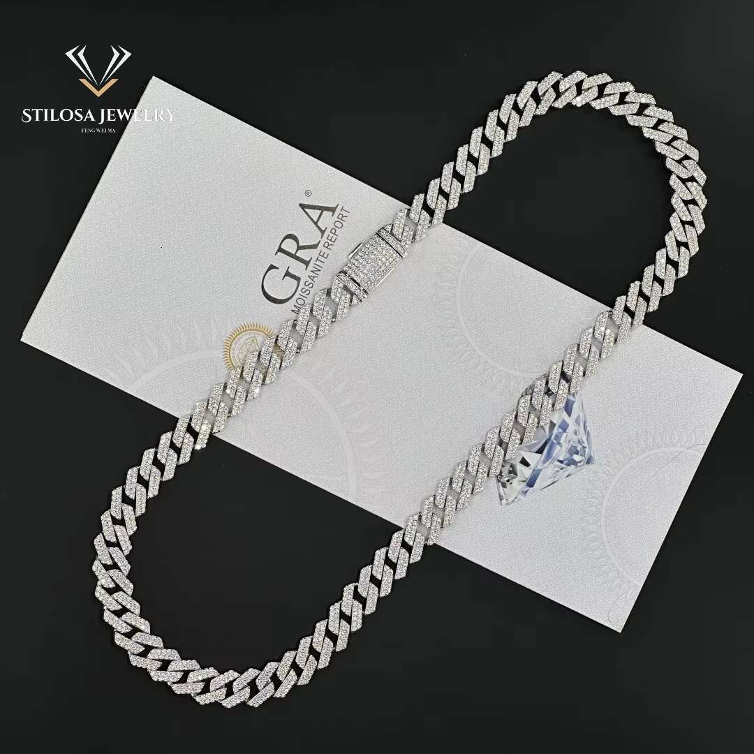 Iced Out Miami Cuban Chain Custom Size 12mm Moissanite Necklace Hip Hop Jewelry 925 Silver Necklace