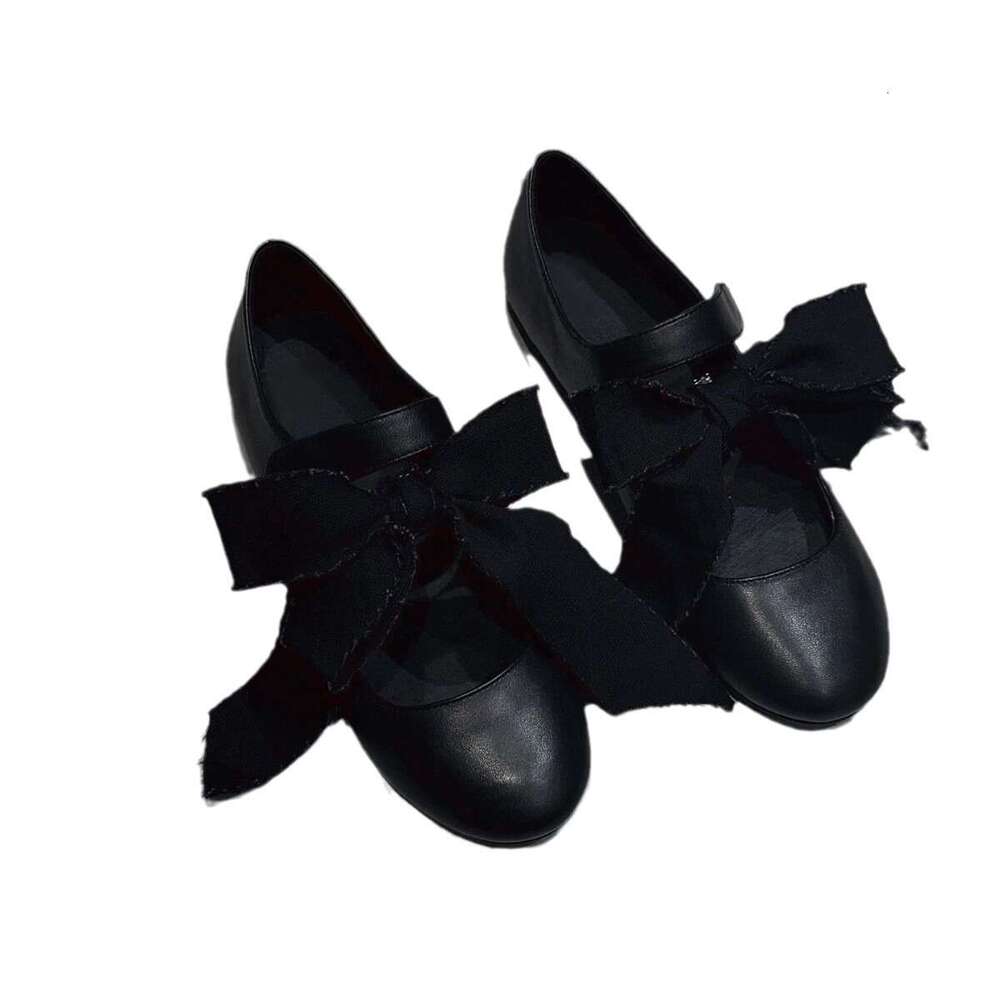 Genuine Leather Niche Detachable Bow Strap Two-Way Flat Ballet for Women Spring Autumn Mary Jane Shoes