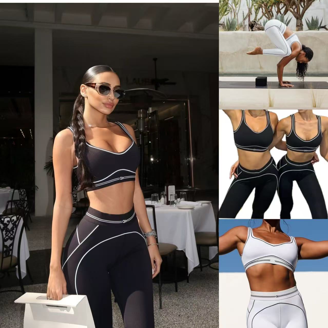 quality Yoga Set Seamless Tops Sports Heart Throb Bra+Leggings High End White Striped Low Back Dance Yoga Outfits Summer Women bra set